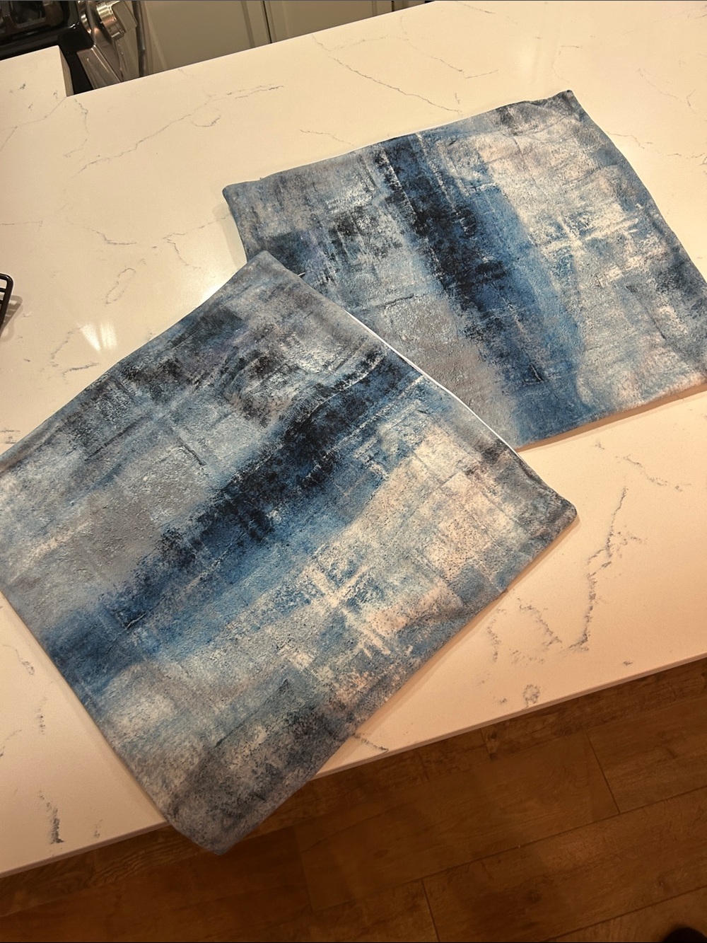 (2) Blue Abstract Velvet Throw Pillow Covers – Pair